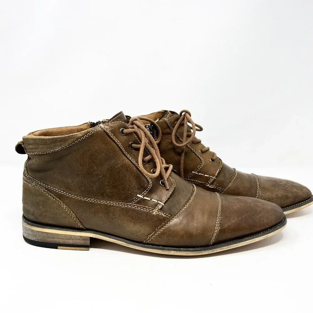 Steve Madden Jabbar Brown Leather Side Zip Ankle Boots Men's Size‎ 11.5--NICE
